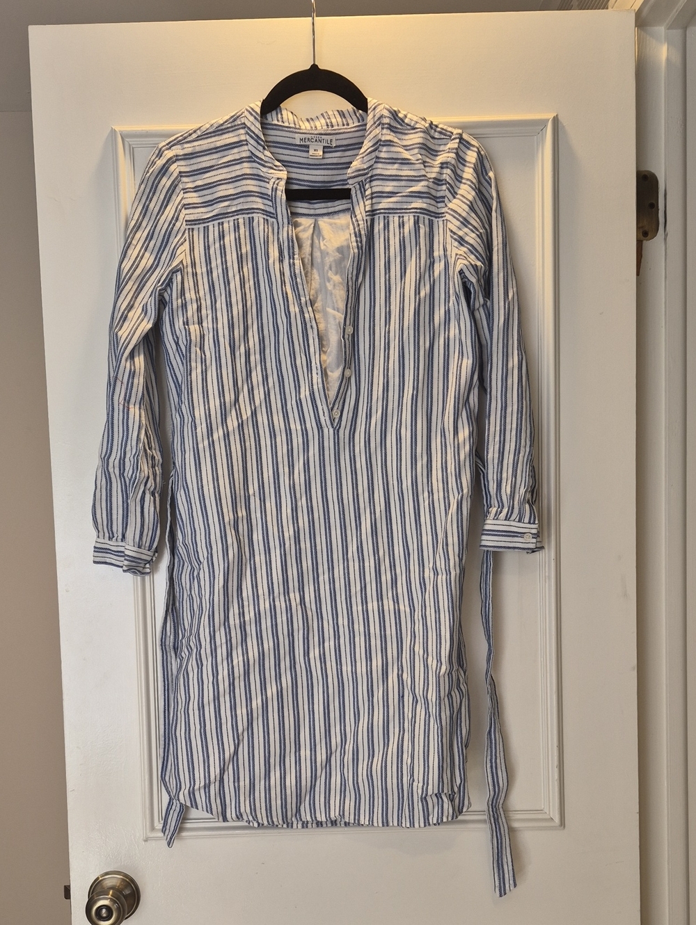 J. Crew Blue and White Striped Midi Shirt Dress
